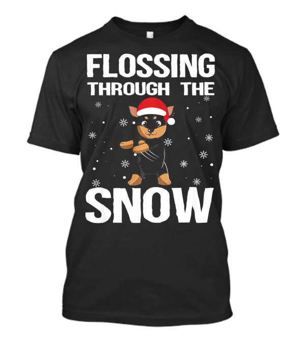 Flossing Through The Snow Miniature Pinscher Santa Xmas T-Shirt