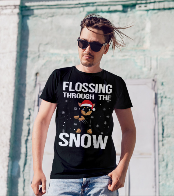 Flossing Through The Snow Miniature Pinscher Santa Xmas T-Shirt