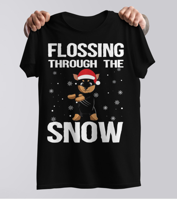 Flossing Through The Snow Miniature Pinscher Santa Xmas T-Shirt