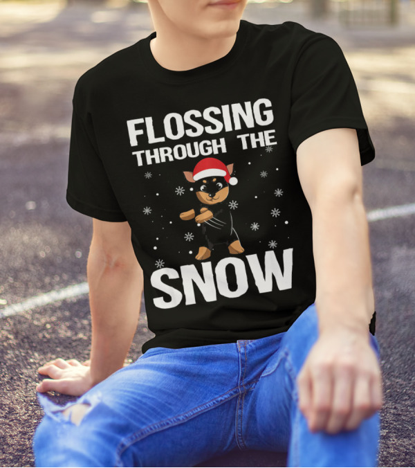 Flossing Through The Snow Miniature Pinscher Santa Xmas T-Shirt