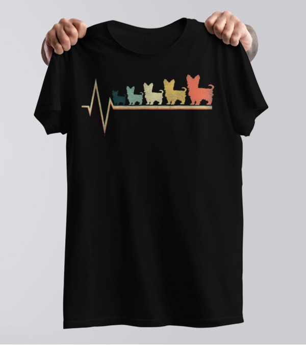 Vintage Retro Yorkshire Terriers Heartbeat With Colorful T-Shirt