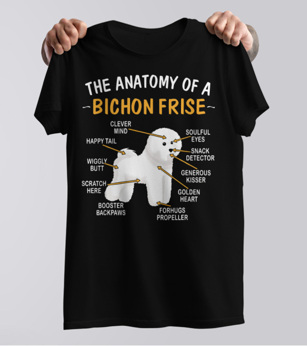 The Anatomy Of A Bichon Frise Clever Mind Soulful Eyes Snack Detector Generous Kisser Golden Heart Forhugs Propeller Booster Backpaws Scratch Here Wiggly Butt Happy Tail T-Shirt