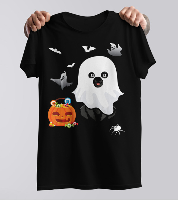 Miniature Pinscher Ghost Halloween With Pumpkin And Bats T-Shirt