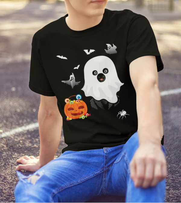 Miniature Pinscher Ghost Halloween With Pumpkin And Bats T-Shirt