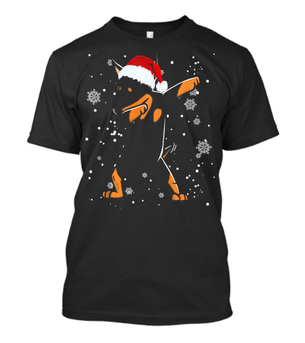 Miniature Pinscher Dabbing Christmas Snowflakes Santa Hat T-Shirt