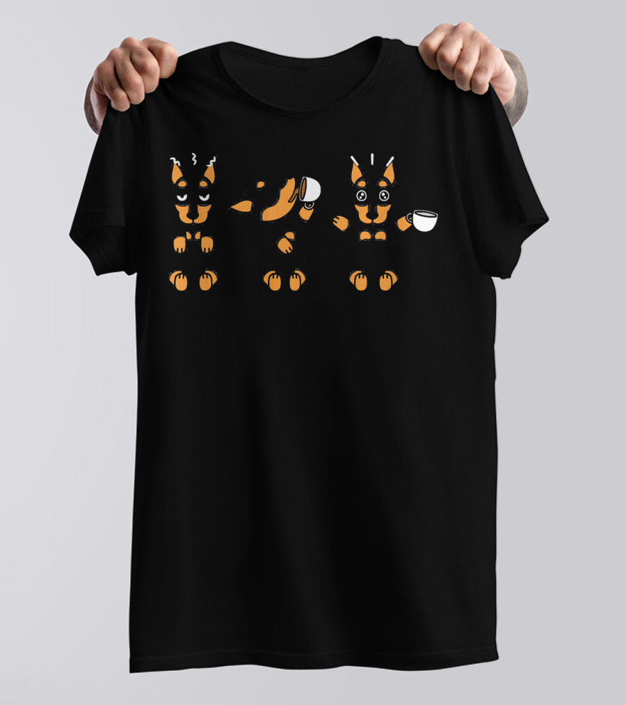 Miniature Pinscher Coffee Lover Funny Dog Poses T-Shirt