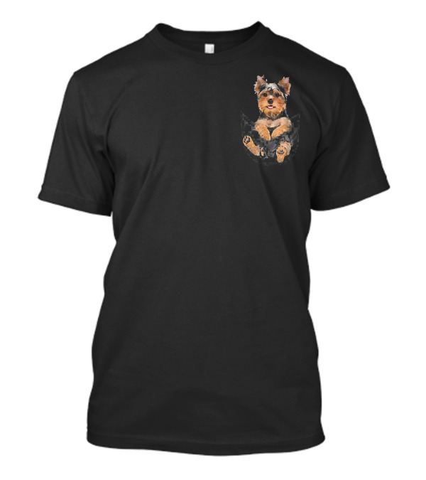 Funny Cute Dog Yorkie In Pocket T-Shirt