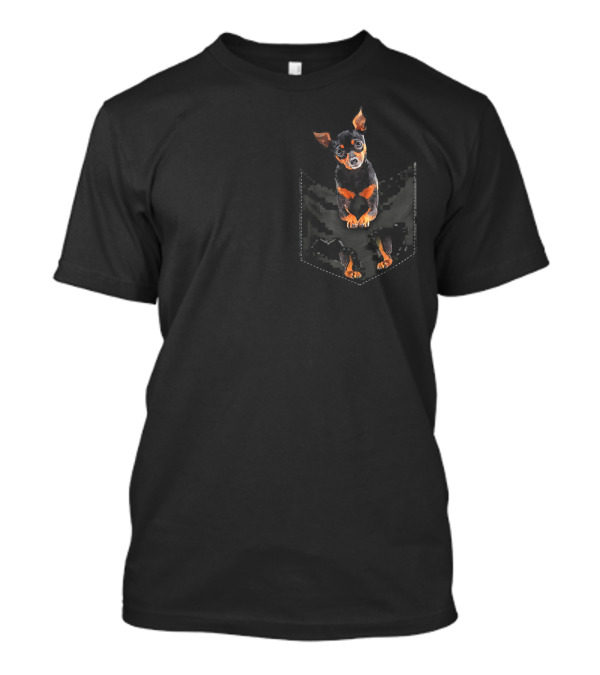 Miniature Pinscher In A Camo Pocket T-Shirt
