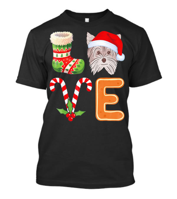 Yorkshire Terrier Christmas LOVE Stocking With Santa Hat And Candy Cane E T-Shirt