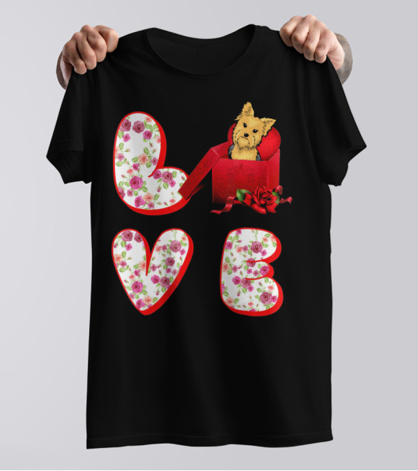 Yorkshire Terrier Love Valentine Roses Heart Box T-Shirt