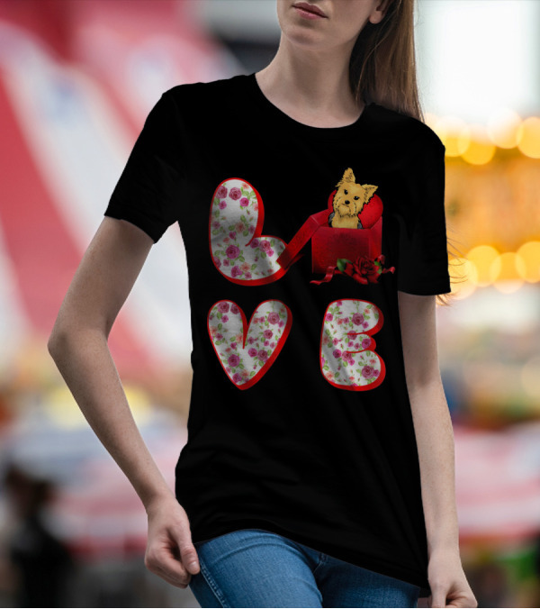 Yorkshire Terrier Love Valentine Roses Heart Box T-Shirt