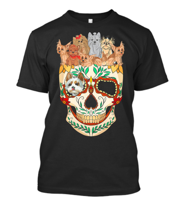Yorkie Sugar Skull Funny Dog Cute Yorkshire Terrier Mexican Skull T-Shirt