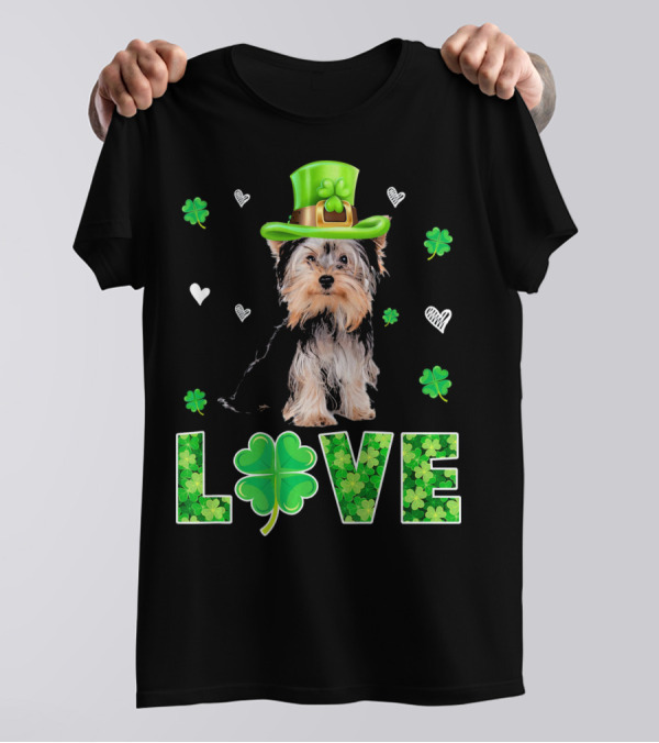 Yorkshire Terrier Love St Patricks Clover Hat Hearts T-Shirt