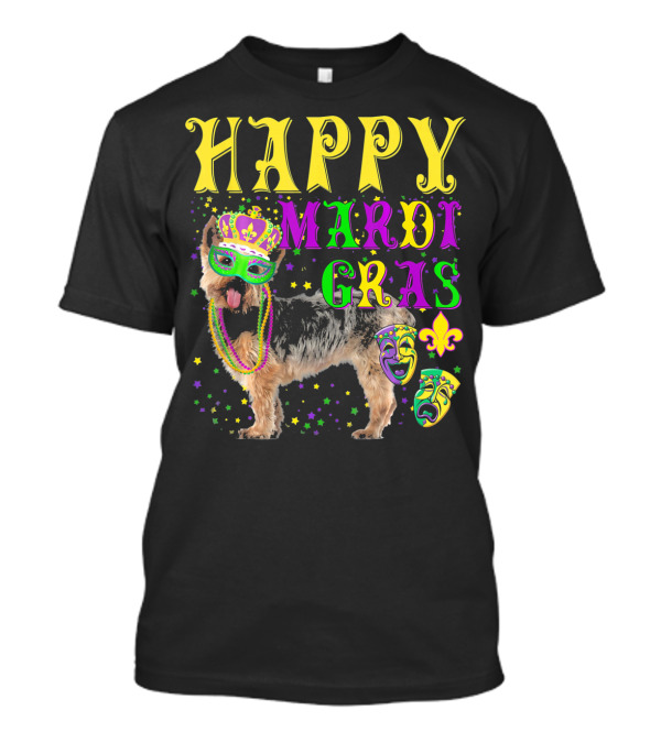 Happy Mardi Gras Yorkshire Dog Beads And Masks Fleur-De-Lis T-Shirt