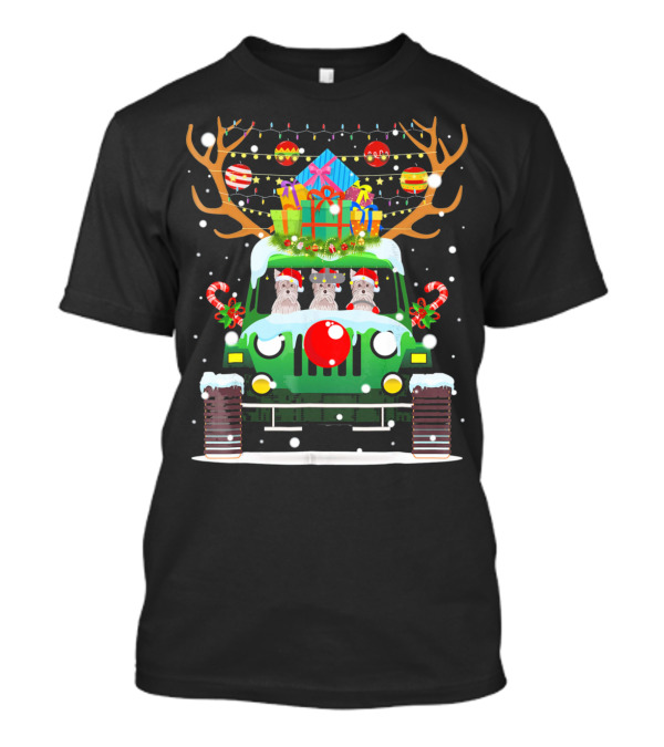 Yorkshire Terrier Jeep Christmas Reindeer Presents Holiday T-Shirt