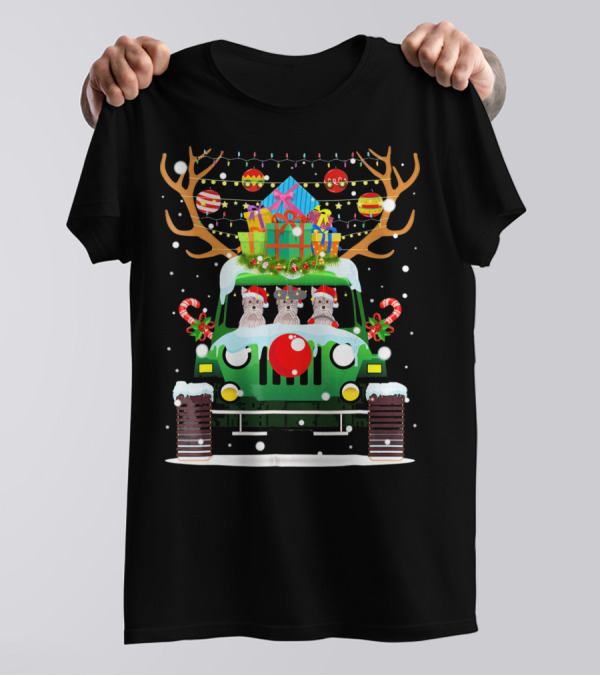 Yorkshire Terrier Jeep Christmas Reindeer Presents Holiday T-Shirt