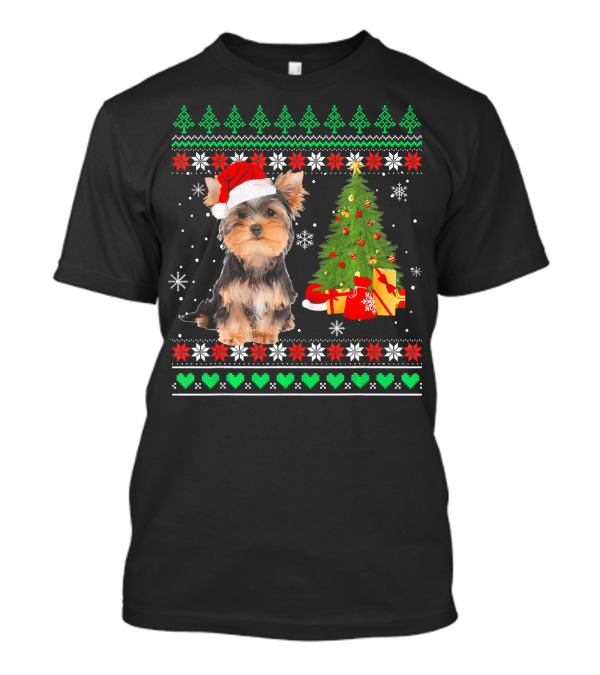 Yorkshire Terrier Santa Hat And Christmas Tree Festive T-Shirt