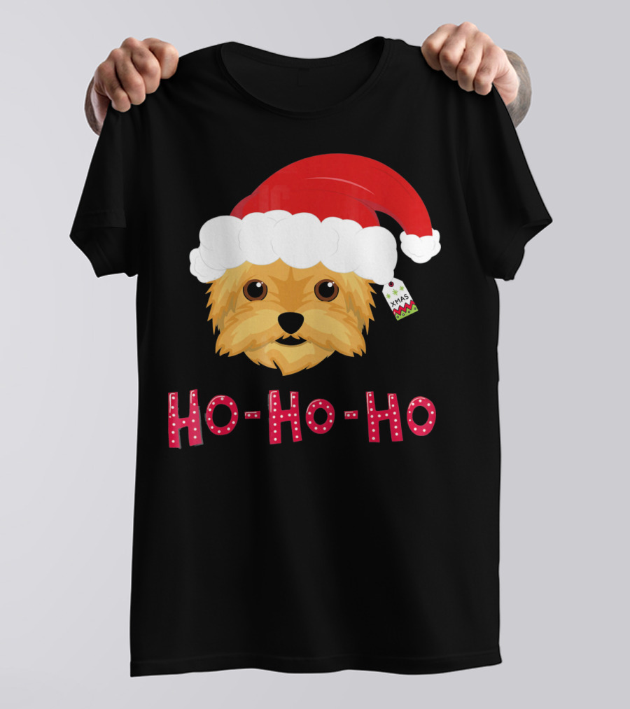 Yorkshire Terrier With Santa Hat Ho Ho Ho Xmas T-Shirt