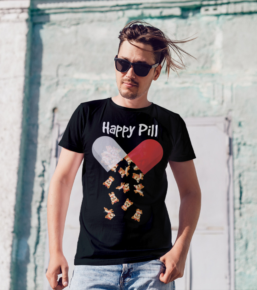 Yorkshire Terrier Dog Happy Pill Capsule With Puppies T-Shirt