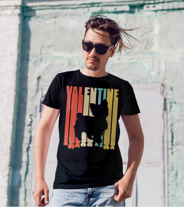 Yorkshire Dog Silhouette Retro Valentine Stripes T-Shirt