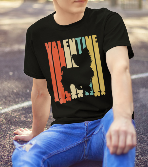 Yorkshire Dog Silhouette Retro Valentine Stripes T-Shirt