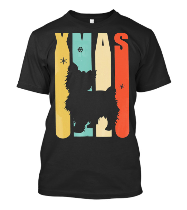 Xmas Yorkshire Dog Vintage Retro Silhouette Snowflakes T-Shirt