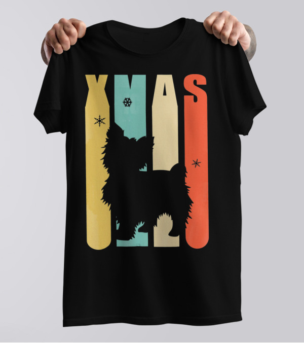 Xmas Yorkshire Dog Vintage Retro Silhouette Snowflakes T-Shirt