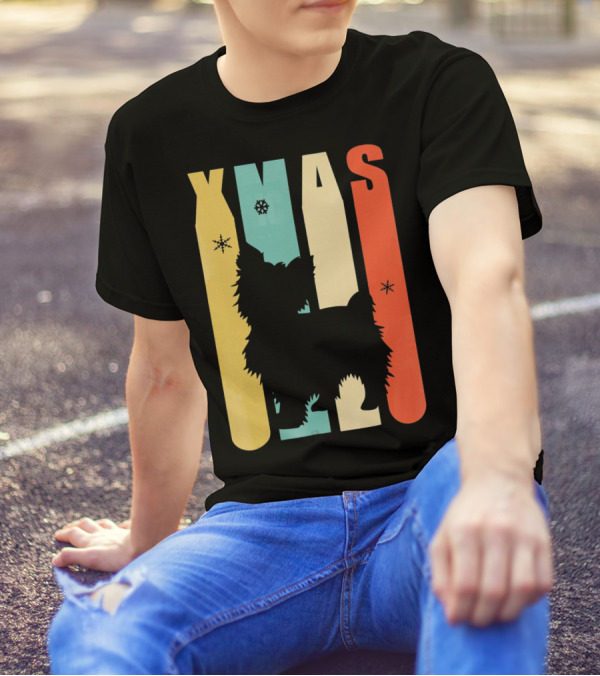 Xmas Yorkshire Dog Vintage Retro Silhouette Snowflakes T-Shirt