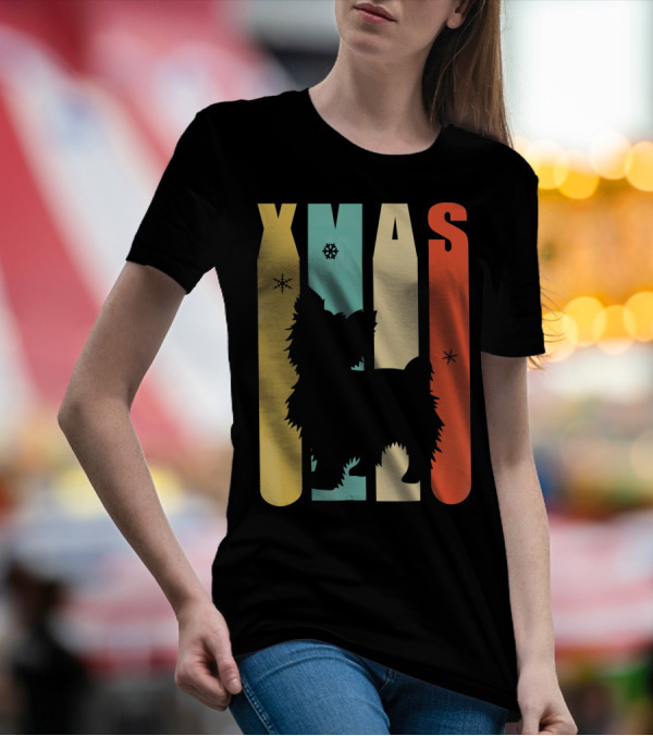 Xmas Yorkshire Dog Vintage Retro Silhouette Snowflakes T-Shirt
