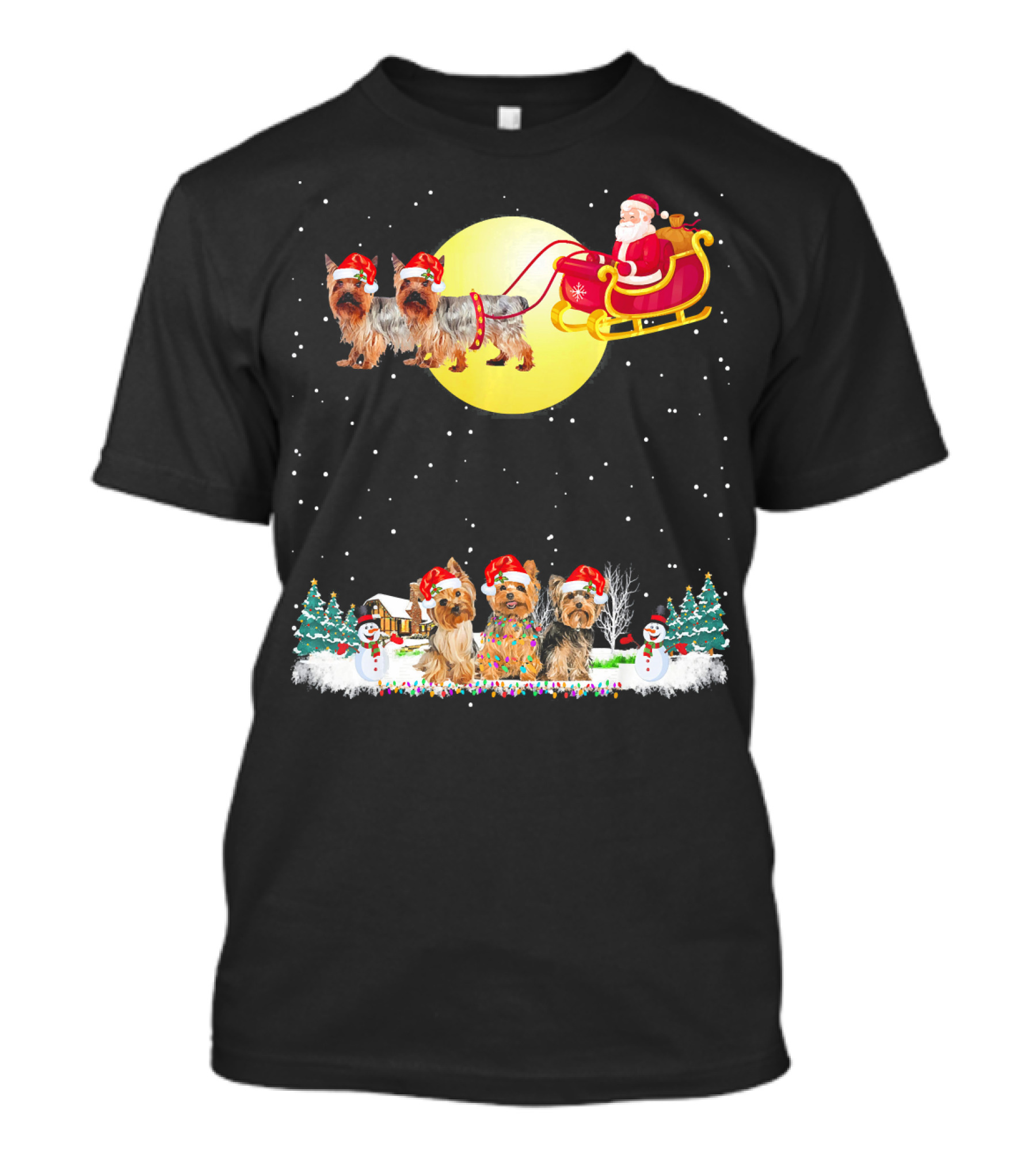 Yorkshire Terrier Santa Sleigh Christmas Scene T-Shirt