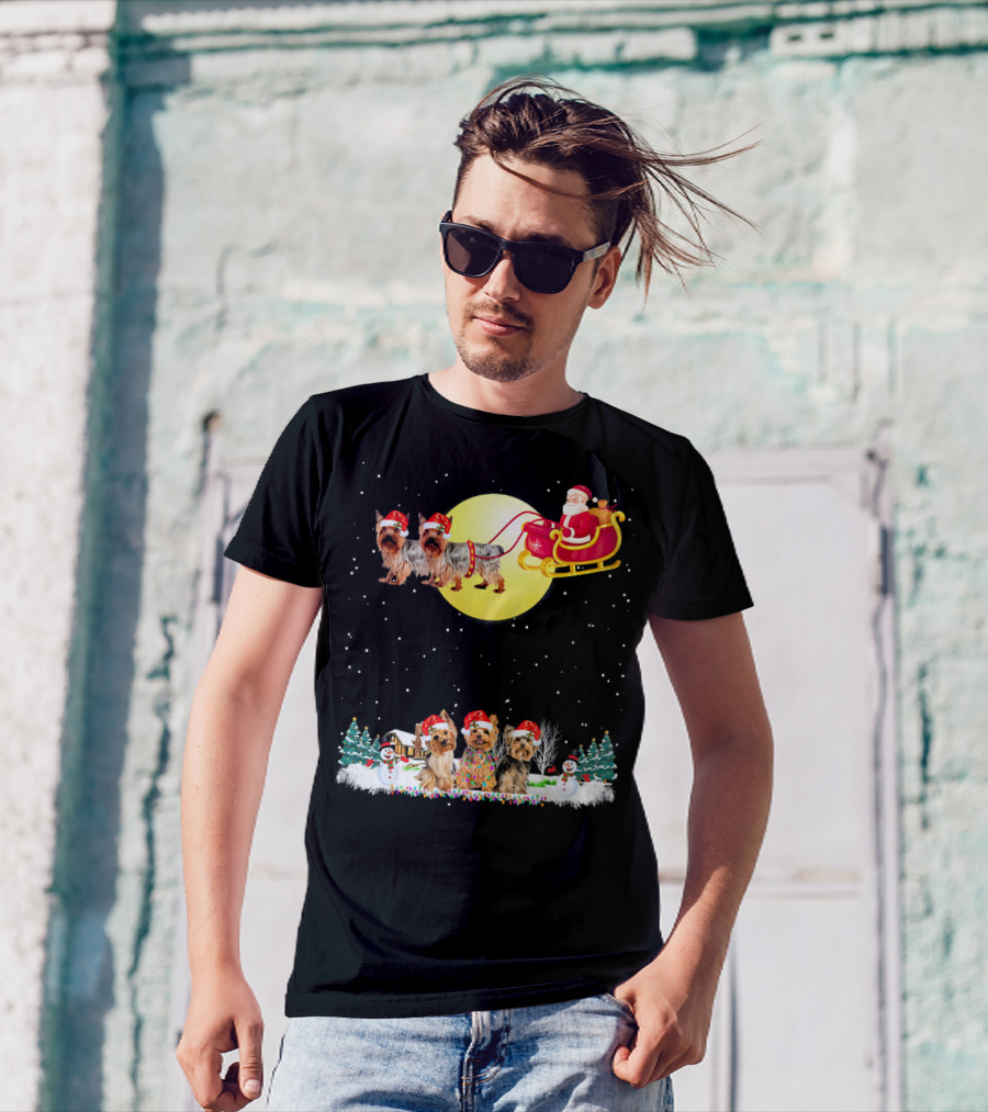 Yorkshire Terrier Santa Sleigh Christmas Scene T-Shirt