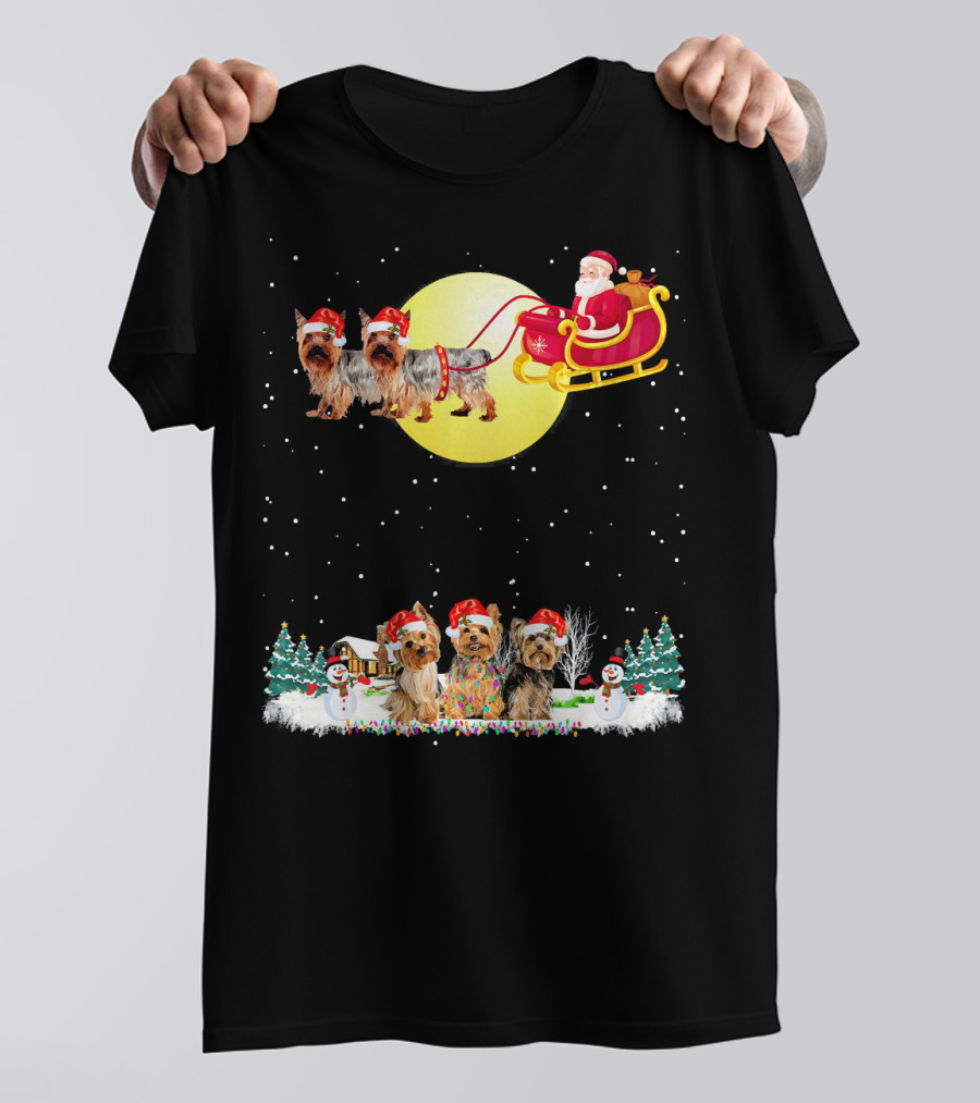 Yorkshire Terrier Santa Sleigh Christmas Scene T-Shirt