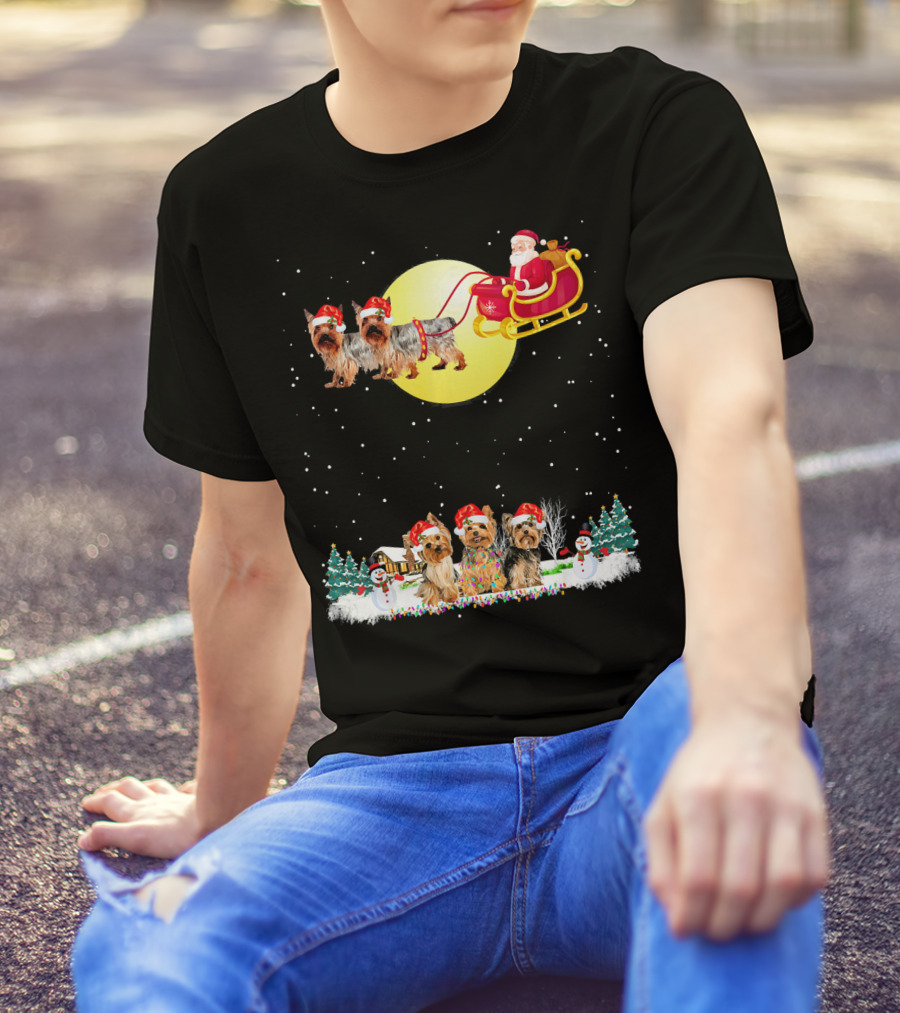 Yorkshire Terrier Santa Sleigh Christmas Scene T-Shirt