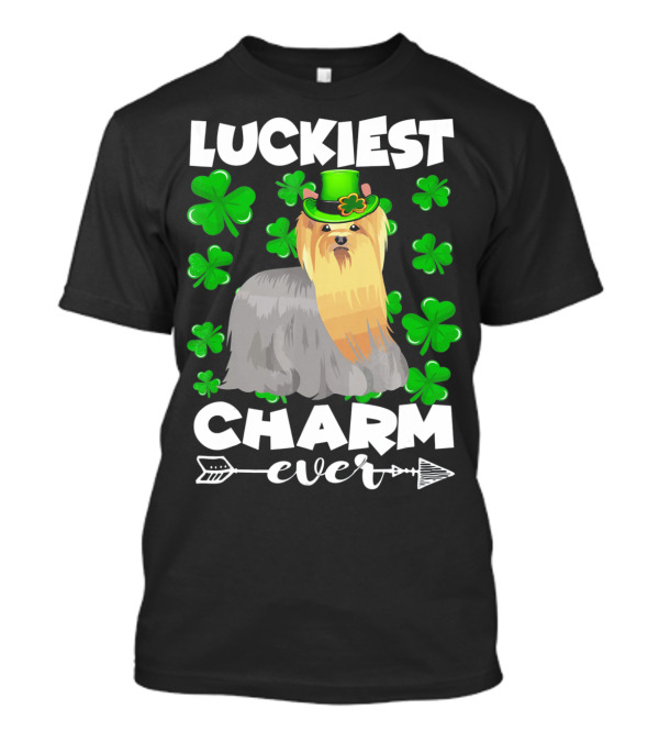 Luckiest Charm Ever Yorkshire Terrier With Shamrocks T-Shirt