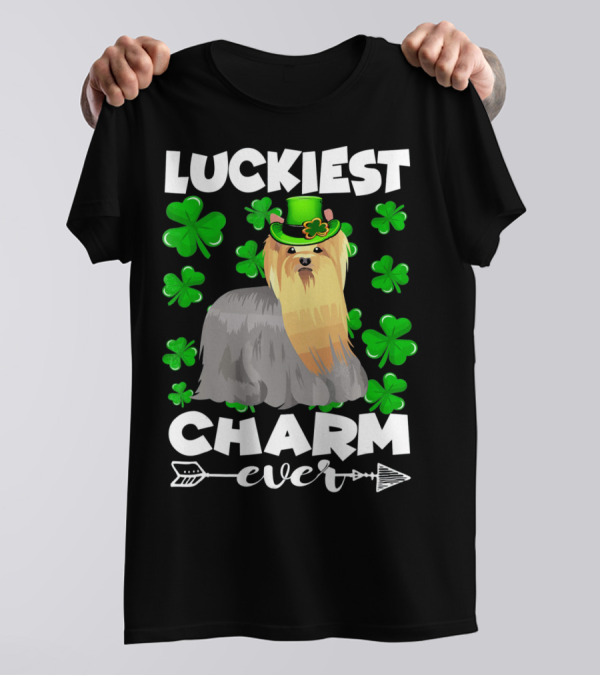 Luckiest Charm Ever Yorkshire Terrier With Shamrocks T-Shirt