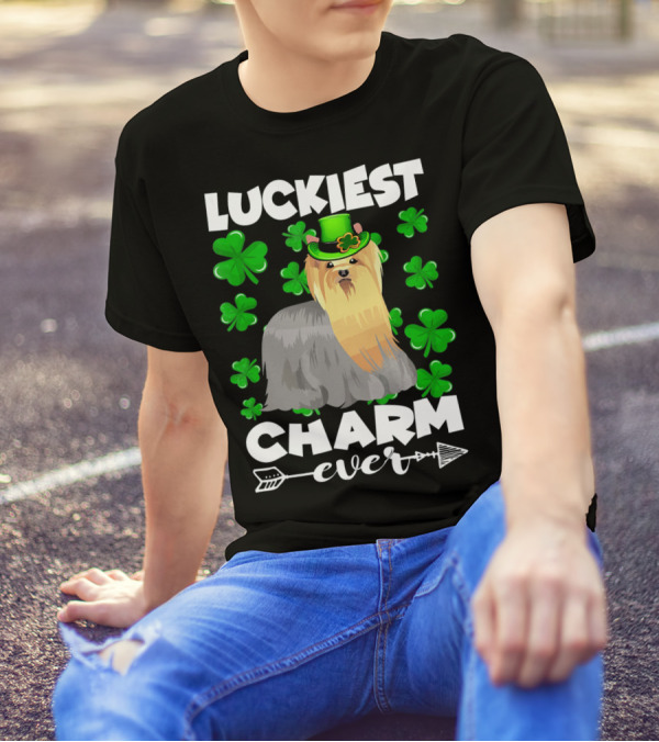 Luckiest Charm Ever Yorkshire Terrier With Shamrocks T-Shirt