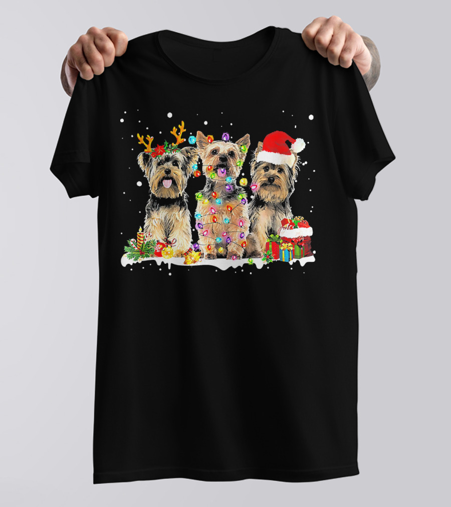 Yorkshire Terrier Christmas Lights Santa Deer Holiday T-Shirt