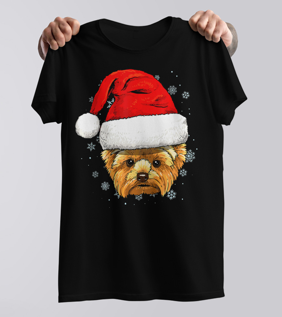 Yorkshire Terrier Santa Hat Christmas Snowflake Holiday Magic T-Shirt