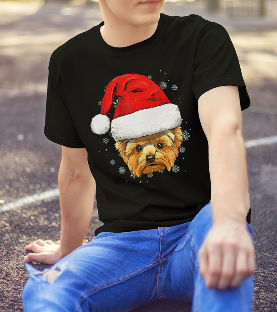 Yorkshire Terrier Santa Hat Christmas Snowflake Holiday Magic T-Shirt