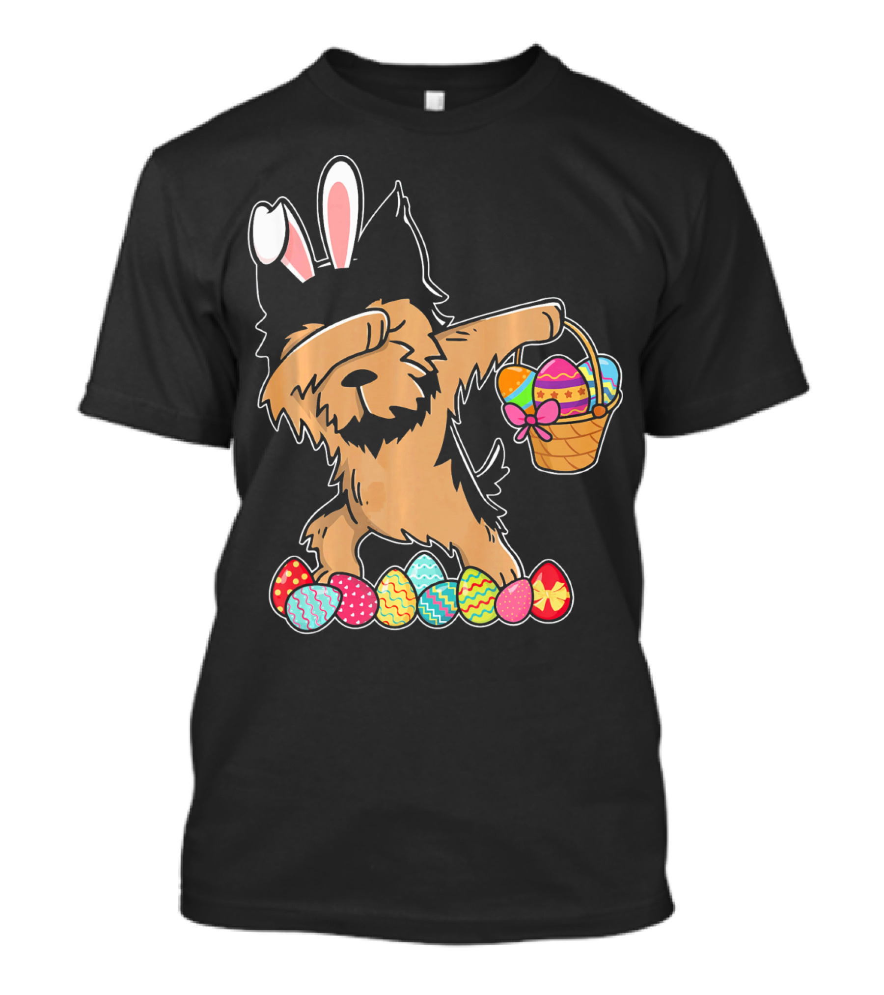 Yorkshire Terrier Dabbing With Easter Bunny Ears And Easter Egg Basket T-Shirt