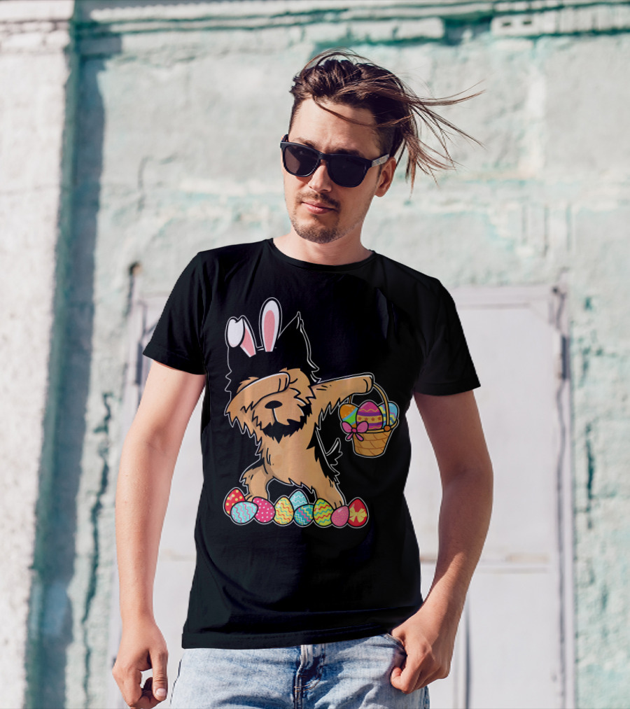 Yorkshire Terrier Dabbing With Easter Bunny Ears And Easter Egg Basket T-Shirt