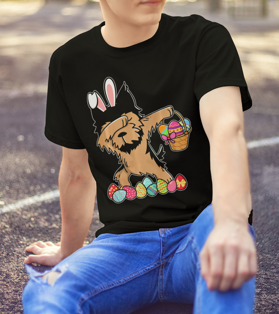 Yorkshire Terrier Dabbing With Easter Bunny Ears And Easter Egg Basket T-Shirt