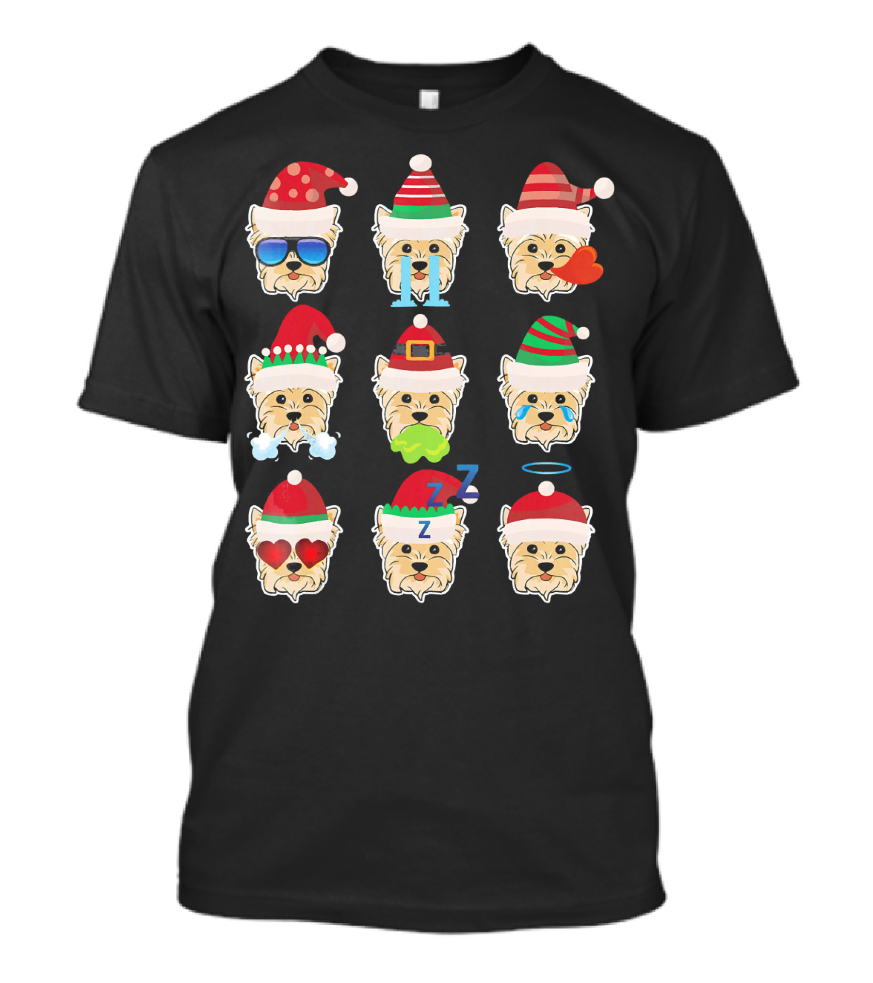 YORKIE POO Dog Santa Claus Costume Merry Emoji Faces T-Shirt