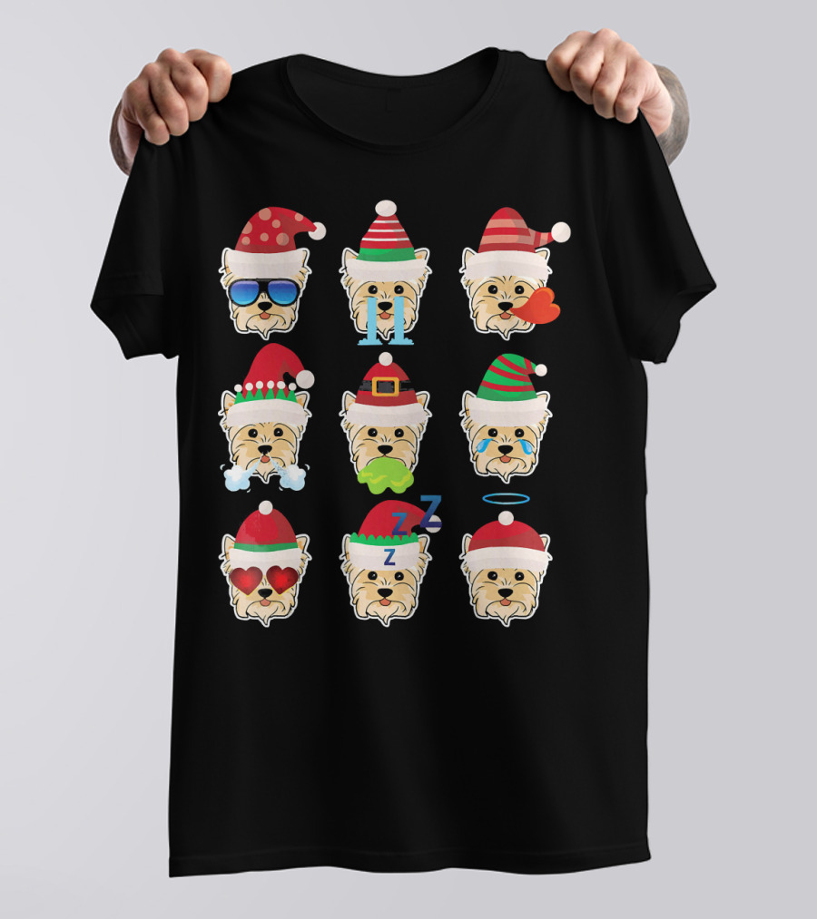 YORKIE POO Dog Santa Claus Costume Merry Emoji Faces T-Shirt