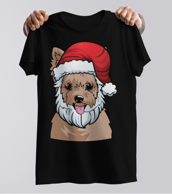 Yorkshire Terrier In Santa Hat Christmas Humor T-Shirt