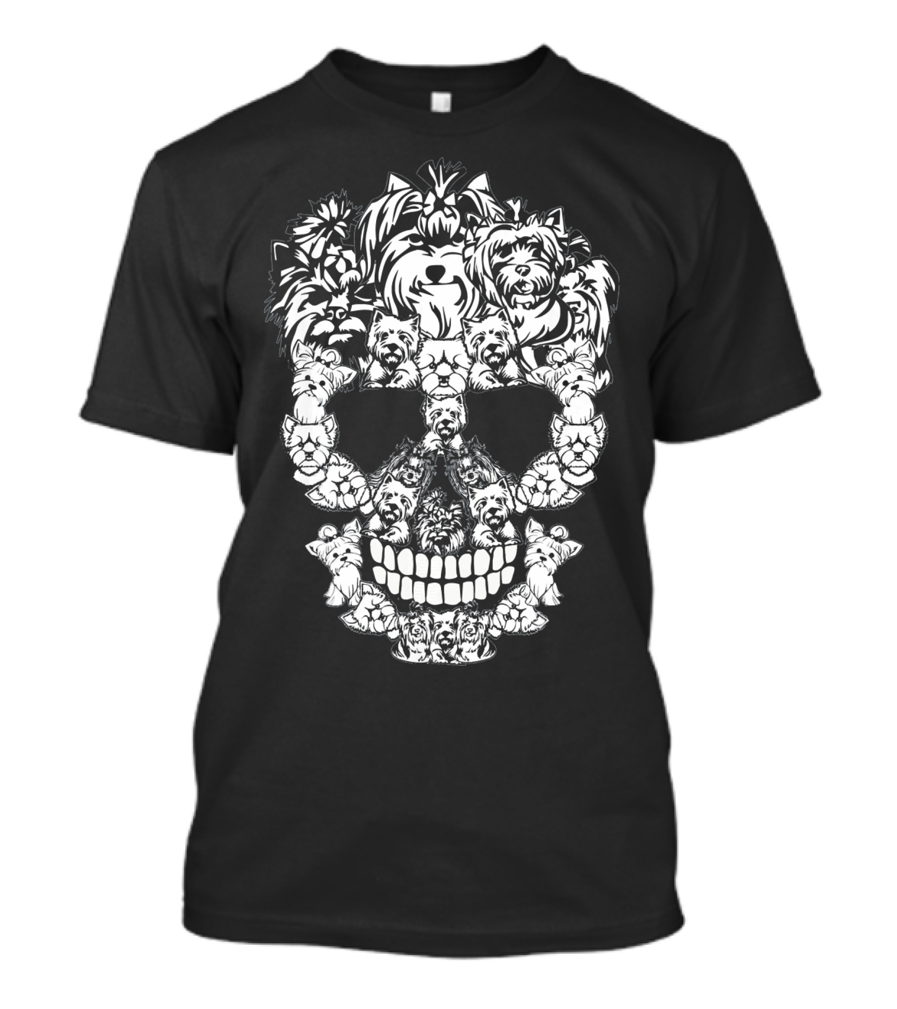 Skull Pattern Made Of Yorkshire Terrier Dog Faces T-Shirt
