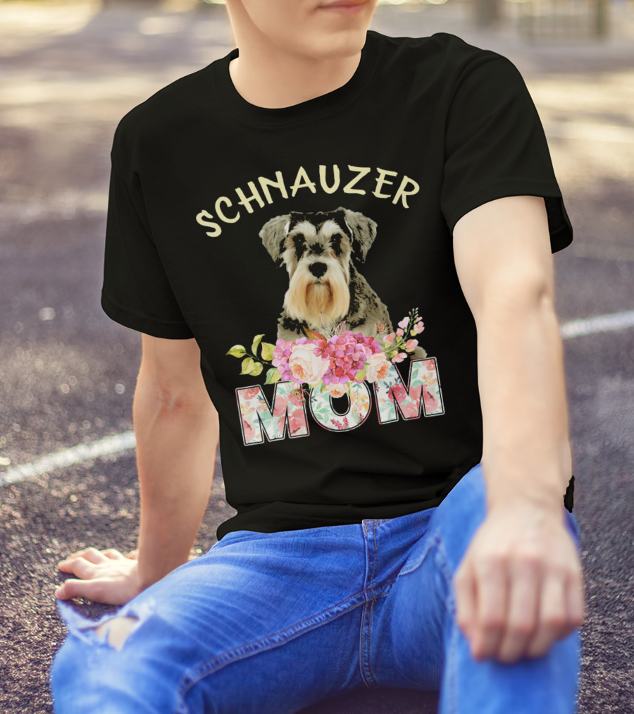 Schnauzer Mom Floral Design With Schnauzer Image T-Shirt