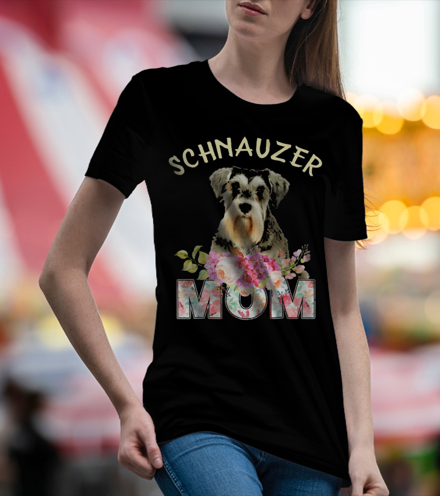 Schnauzer Mom Floral Design With Schnauzer Image T-Shirt