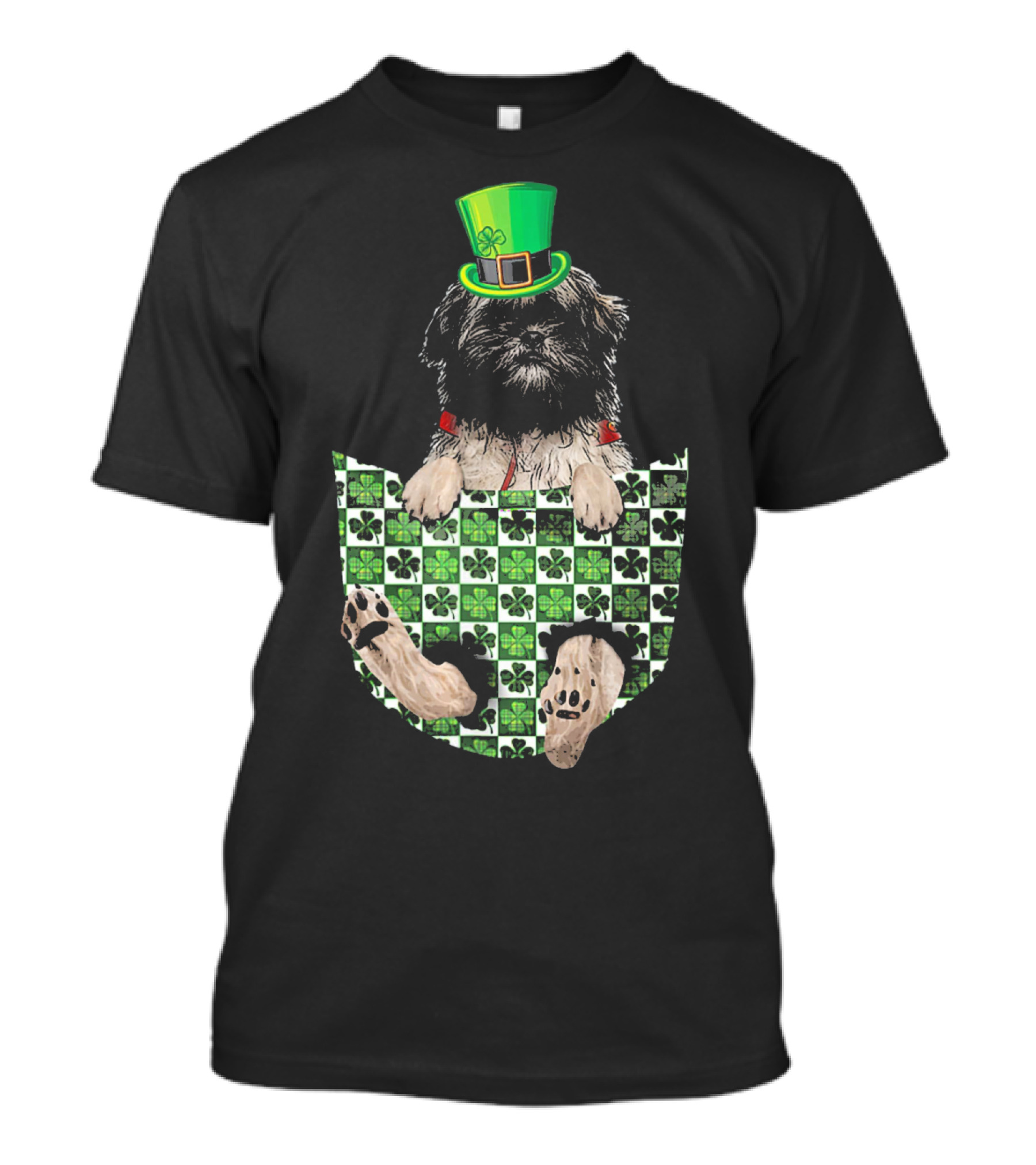 Lhasa Apso Patrick Hat Green Shamrock Pocket T-Shirt
