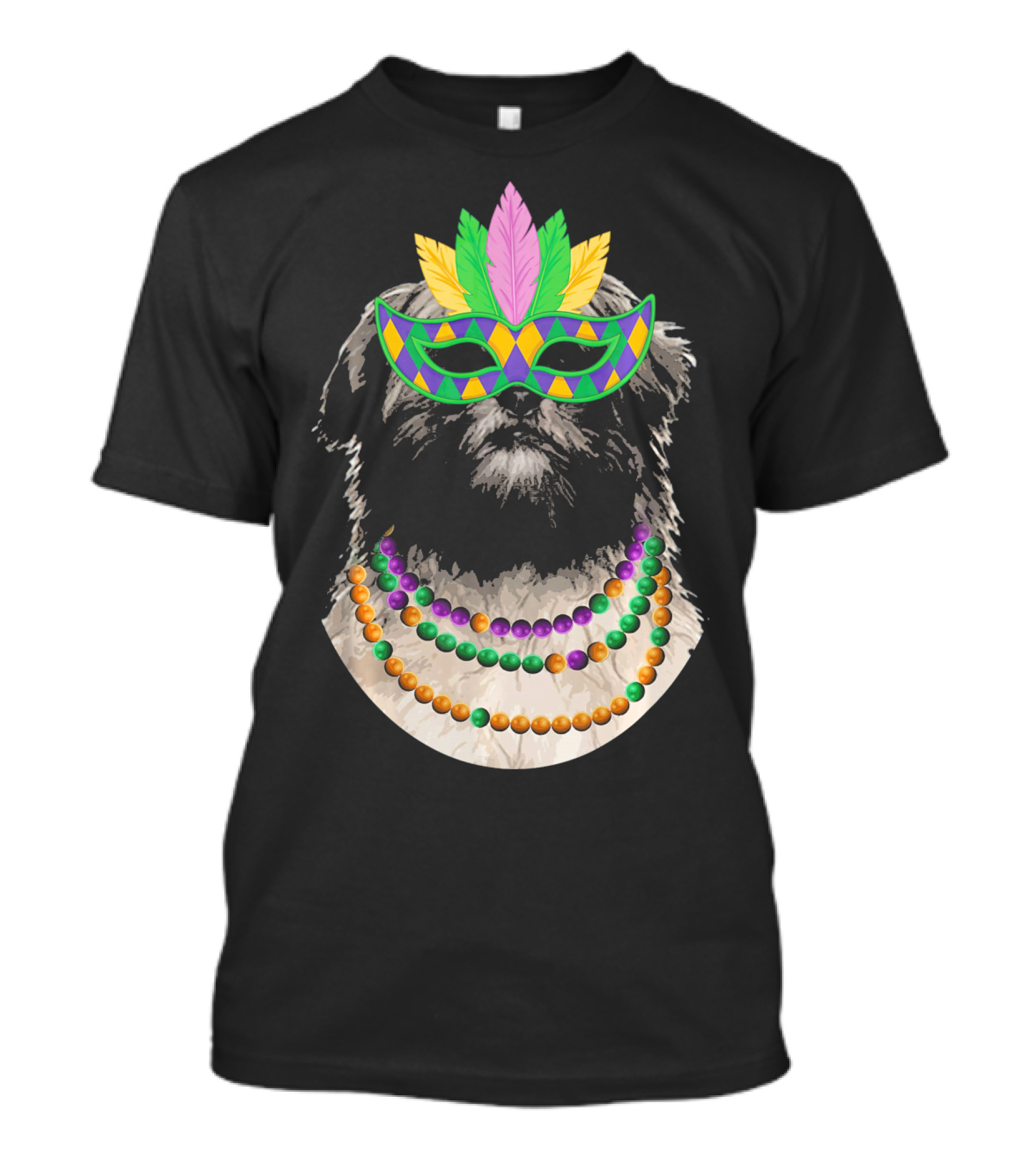 Lhasa Apso In Mardi Gras Mask With Colorful Beads T-Shirt